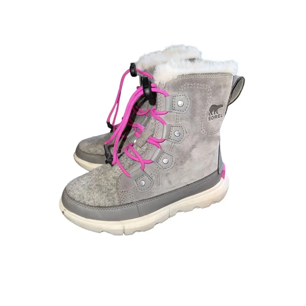Sorel Waterproof Explorer Faux Fur Lined Boot - Quarry - size 1 kids - D-O4